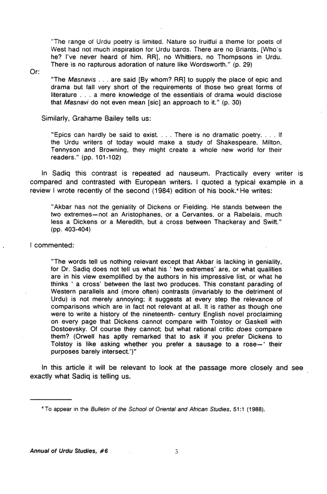 Annual of Urdu Studies, No. 6, 1987. Page 3.