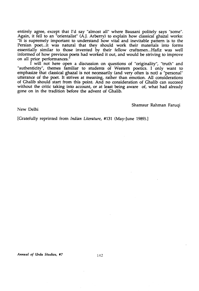 Annual of Urdu Studies, No. 7, 1990. Page 142.