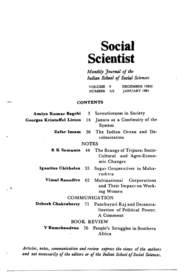 Social Scientist, issues 101-02, Dec-Jan 1980-81, page 1.