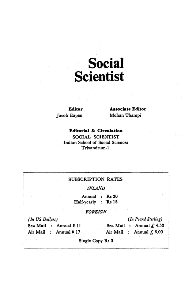 Social Scientist, issues 36, July 1975, verso.