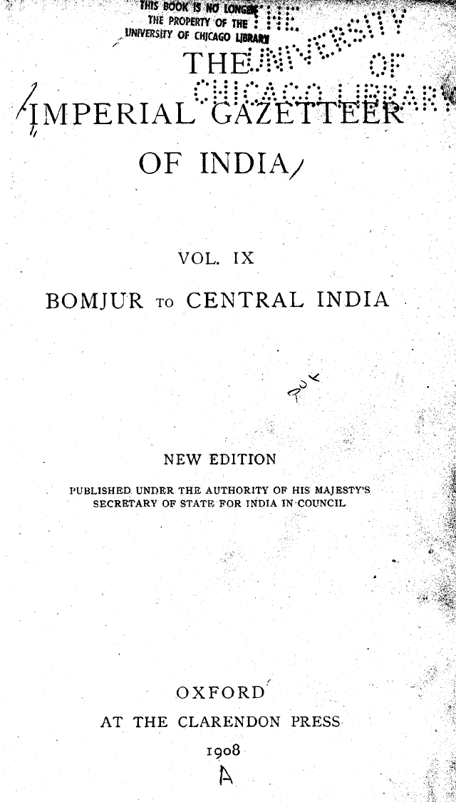 Imperial Gazetteer2 of India, Volume 9, title page