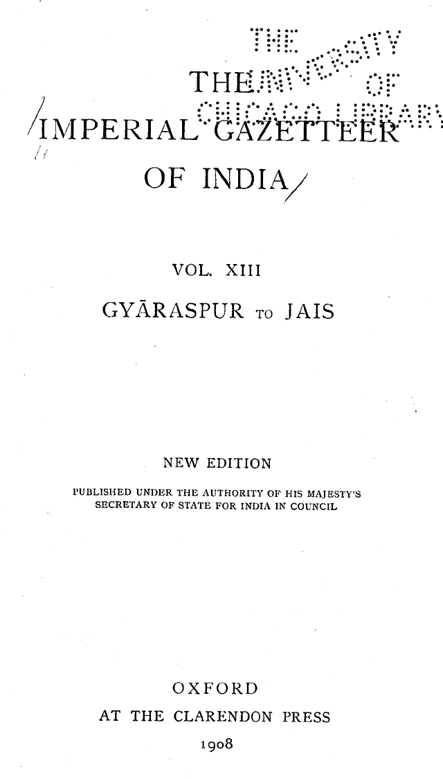Imperial Gazetteer2 of India, Volume 13, title page