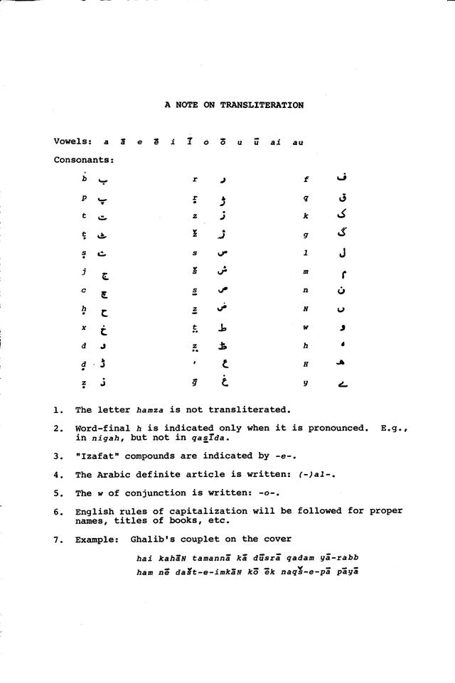 Annual of Urdu Studies, No. 2, 1982. Note on transliteration.