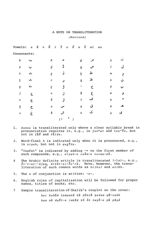 Annual of Urdu Studies, No. 4, 1984. Note on transliteration.