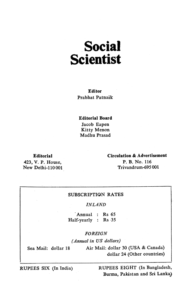 Social Scientist, issues 103, Dec 1981, verso.