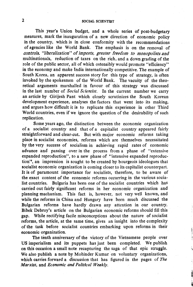 Social Scientist, issues 144, May 1985, page 2.