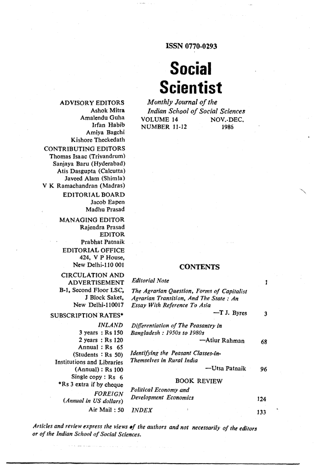 Social Scientist, issues 162-63, Nov-Dec 1986, verso.