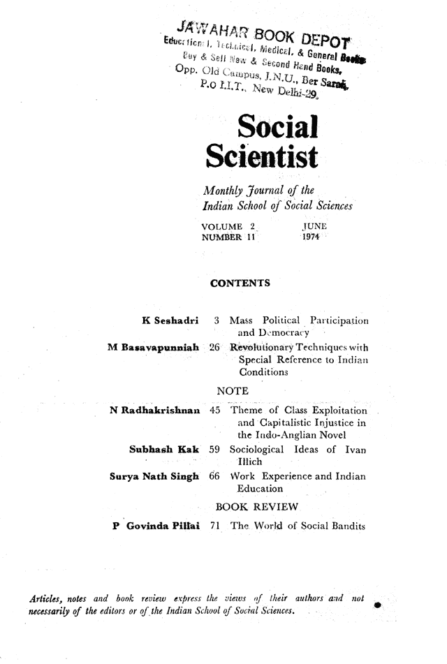 Social Scientist, issues 23, June 1974, page 2.