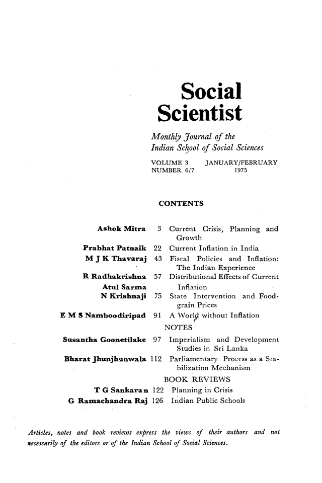 Social Scientist, issues 30-31, Jan-Feb 1975, contents.