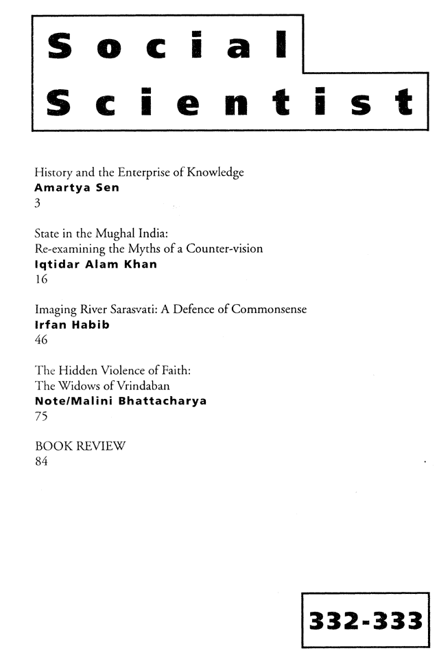 Social Scientist, issues 332-333, Jan-Feb 2001, front cover.