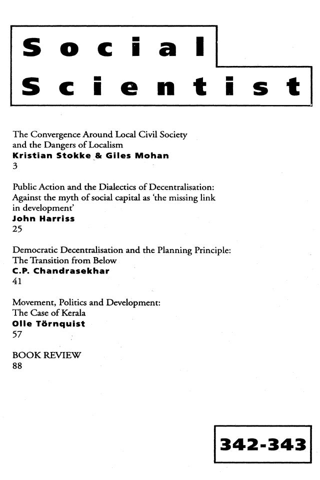 Social Scientist, issues 342-343, Nov-Dec 2001, front cover.