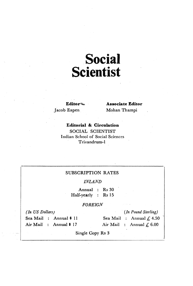 Social Scientist, issues 35, June 1975, verso.