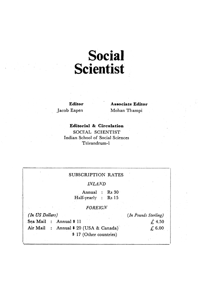 Social Scientist, issues 38, Sept 1975, verso.