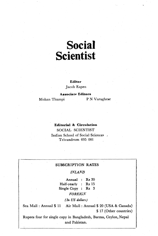Social Scientist, issues 51, Oct 1976, verso.