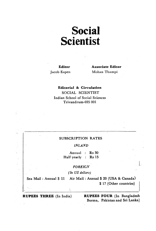 Social Scientist, issues 70, May 1978, verso.