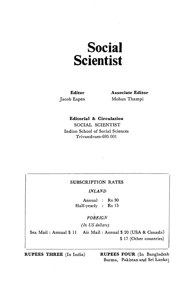 Social Scientist, issues 76, Nov 1978, verso.