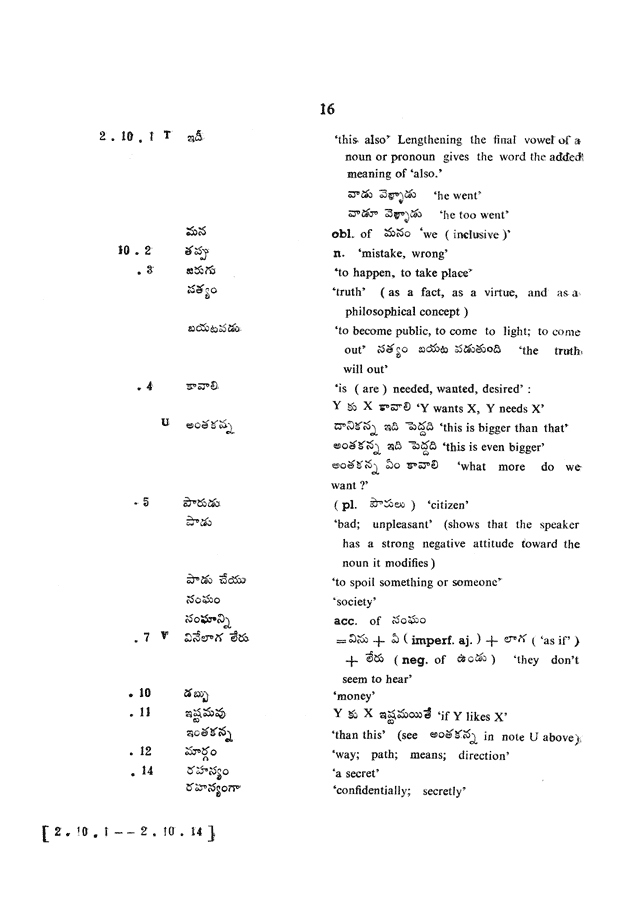 Glossary for Graded Readings in Modern Literary Telugu, page 12.