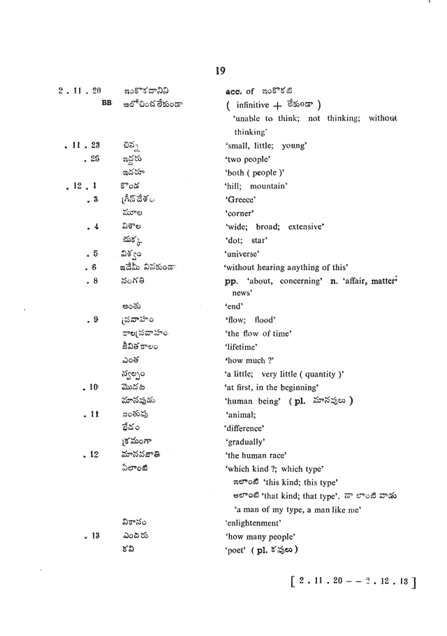 Glossary for Graded Readings in Modern Literary Telugu, page 15.