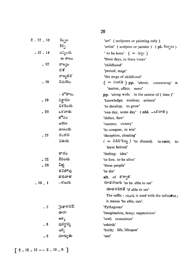 Glossary for Graded Readings in Modern Literary Telugu, page 16.