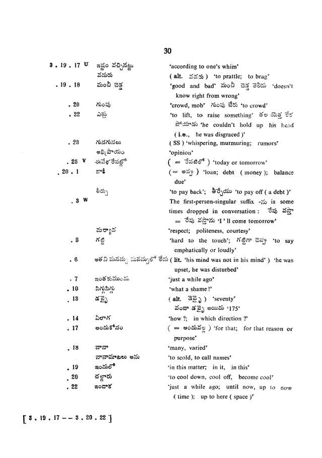 Glossary for Graded Readings in Modern Literary Telugu, page 26.