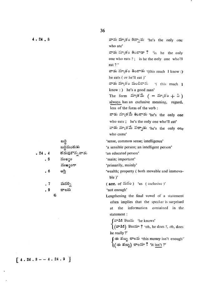 Glossary for Graded Readings in Modern Literary Telugu, page 32.