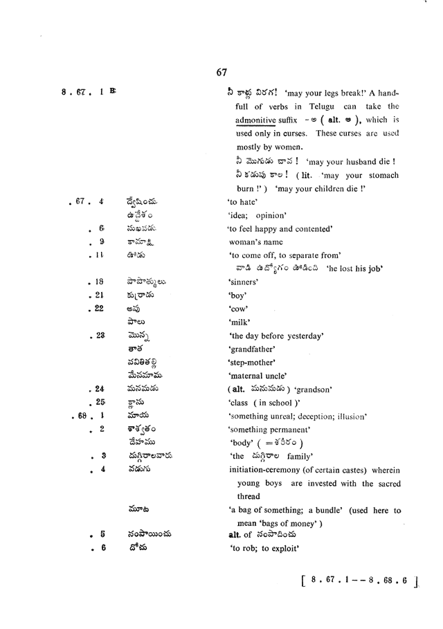 Glossary for Graded Readings in Modern Literary Telugu, page 63.