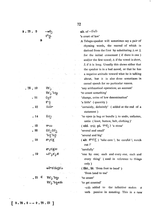 Glossary for Graded Readings in Modern Literary Telugu, page 68.