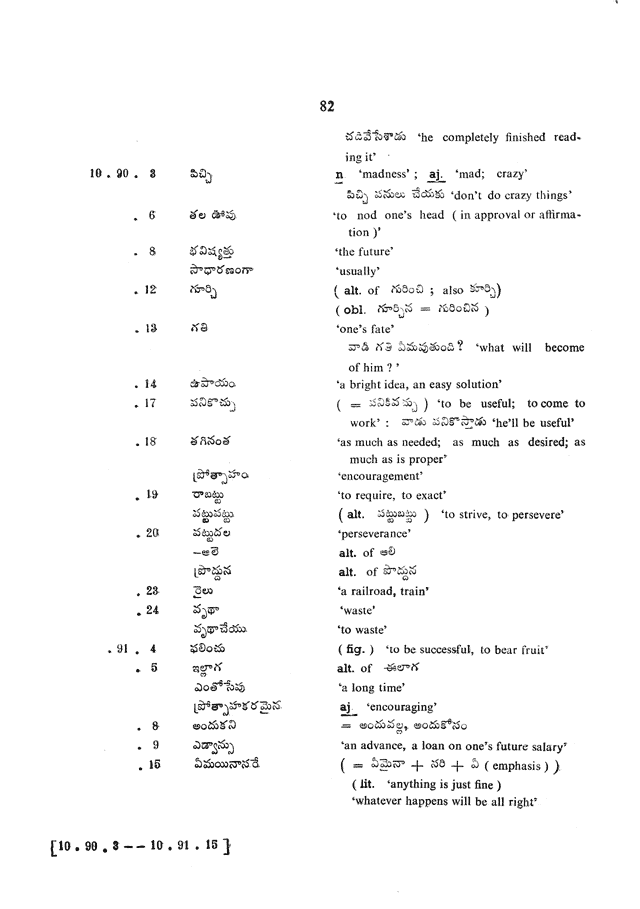 Glossary for Graded Readings in Modern Literary Telugu, page 78.