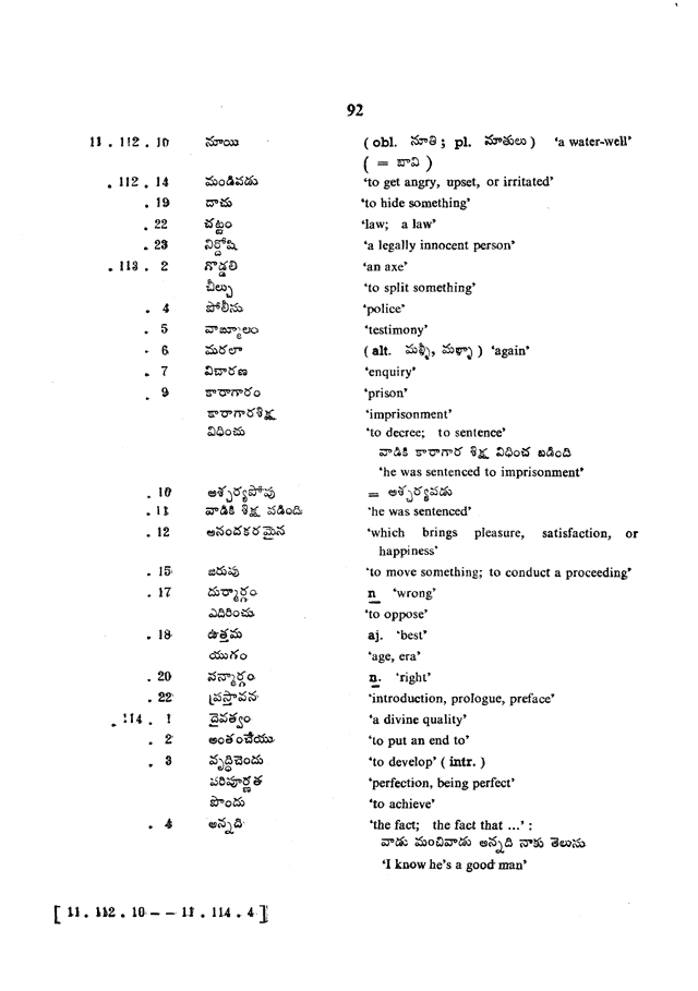 Glossary for Graded Readings in Modern Literary Telugu, page 88.