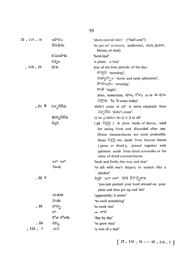 Glossary for Graded Readings in Modern Literary Telugu, page 91.