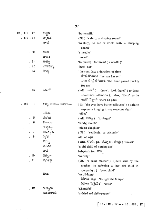 Glossary for Graded Readings in Modern Literary Telugu, page 93.