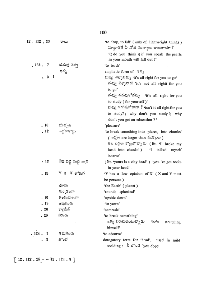 Glossary for Graded Readings in Modern Literary Telugu, page 96.