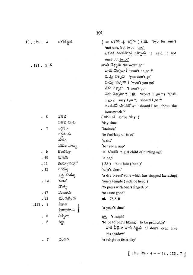 Glossary for Graded Readings in Modern Literary Telugu, page 97.