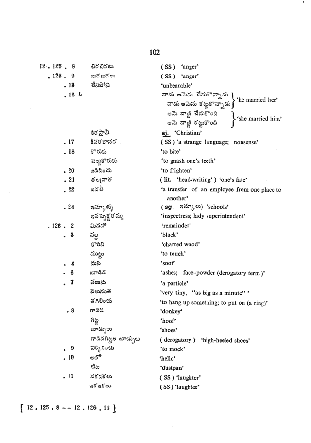 Glossary for Graded Readings in Modern Literary Telugu, page 98.