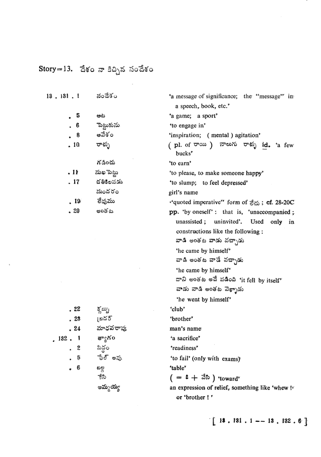 Glossary for Graded Readings in Modern Literary Telugu, page 101.