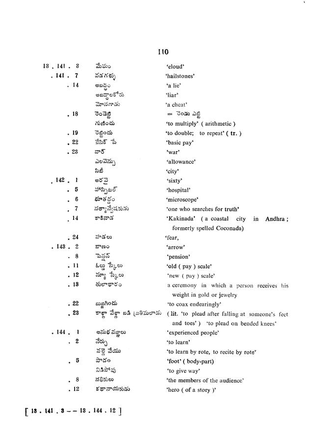 Glossary for Graded Readings in Modern Literary Telugu, page 106.