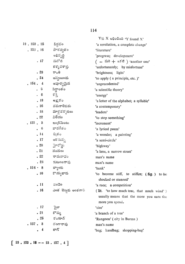 Glossary for Graded Readings in Modern Literary Telugu, page 110.