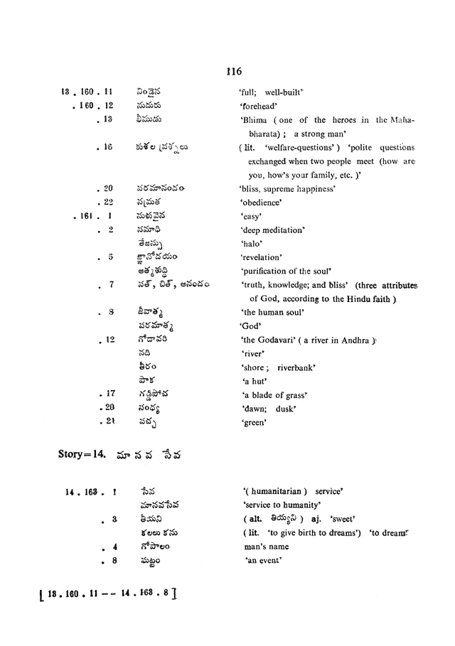 Glossary for Graded Readings in Modern Literary Telugu, page 112.