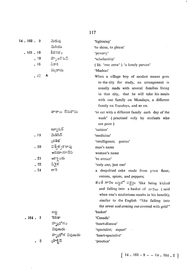 Glossary for Graded Readings in Modern Literary Telugu, page 113.