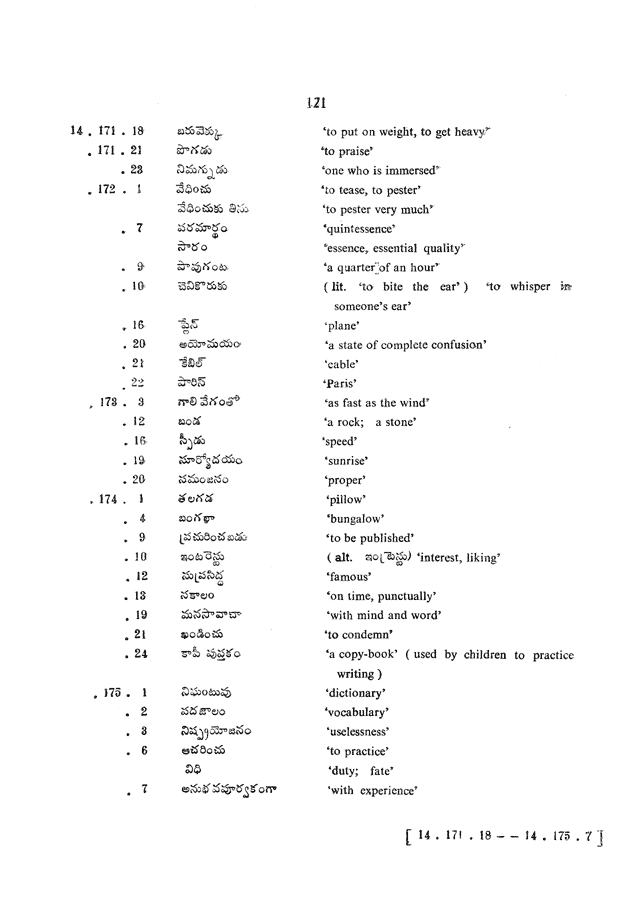 Glossary for Graded Readings in Modern Literary Telugu, page 117.