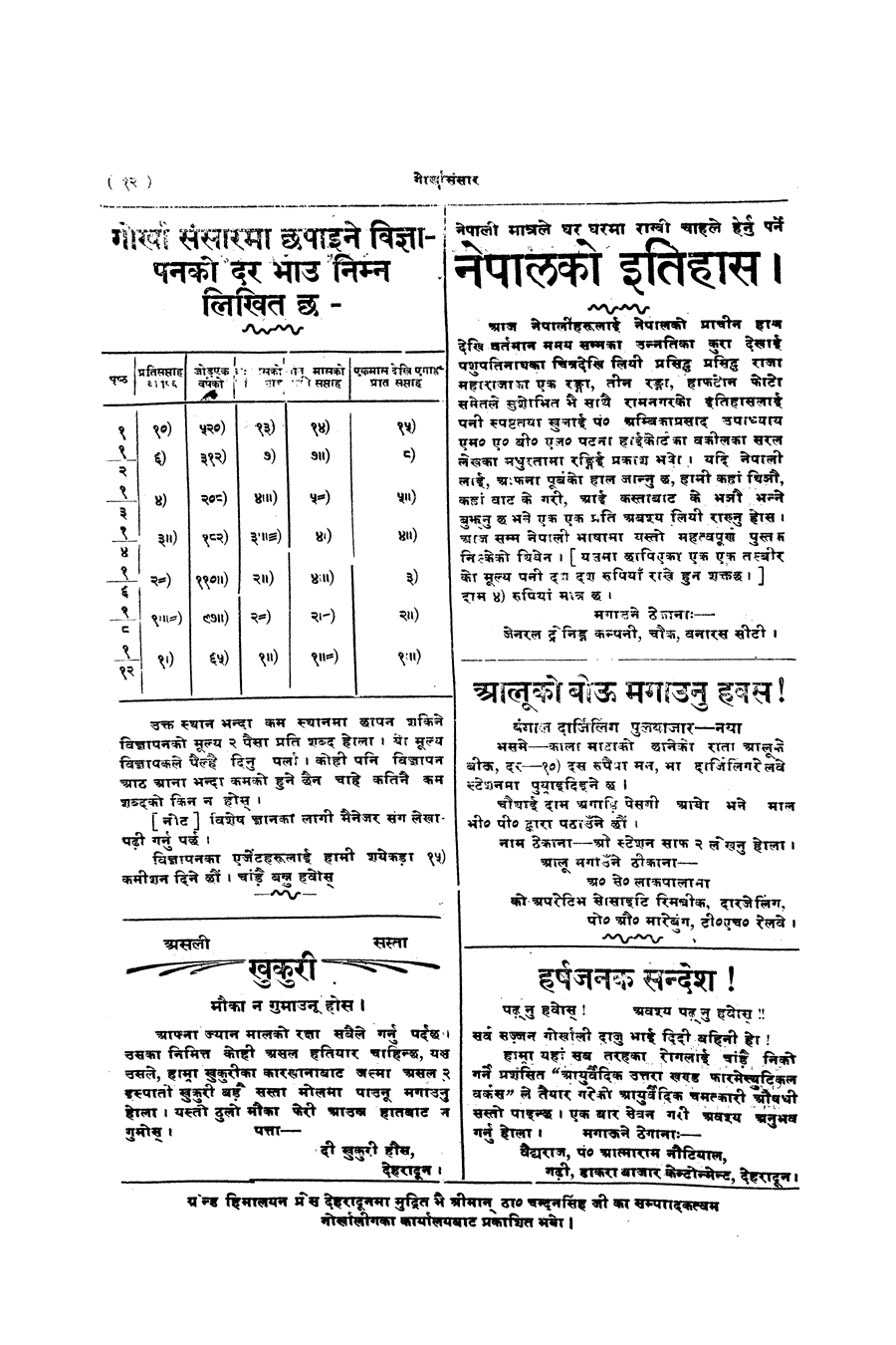 Gorkha Sansar, 15 Nov 1927, page 12
