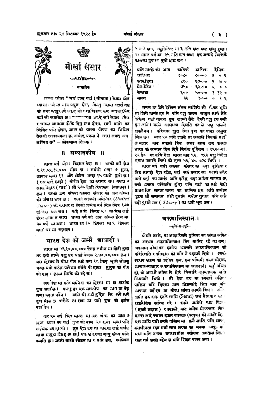 Gorkha Sansar, 28 Sept 1928, page 3