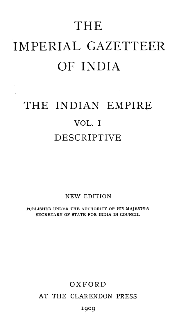 Imperial Gazetteer2 of India, Volume 1, title page