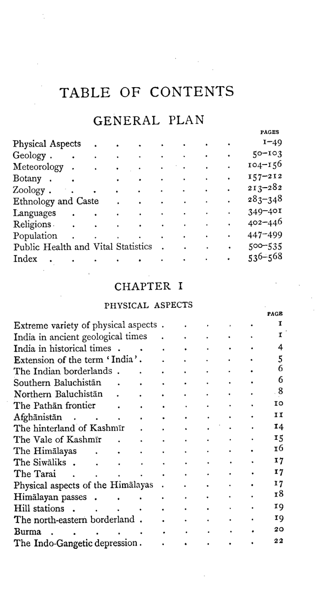 Imperial Gazetteer2 of India, Volume 1, table of contents, page xiii