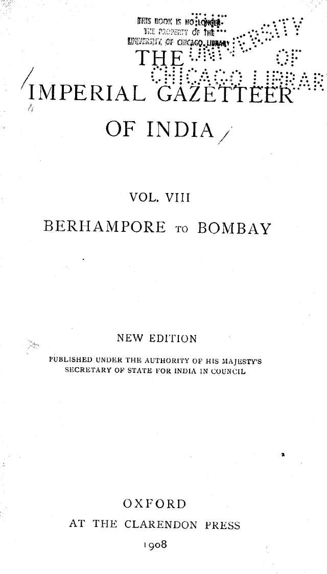 Imperial Gazetteer2 of India, Volume 8, title page