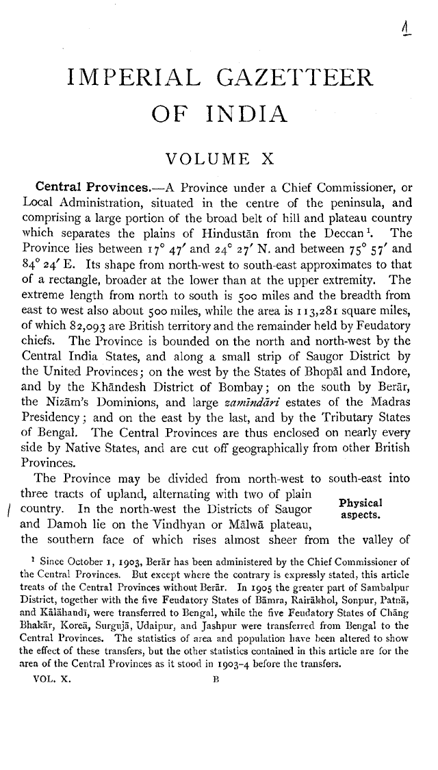 Imperial Gazetteer2 of India, Volume 10, page 1