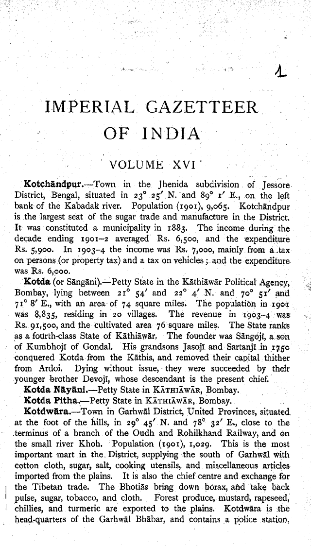Imperial Gazetteer2 of India, Volume 16, page 1